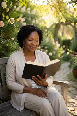 Peaceful Woman Reading in Sunlit Garden