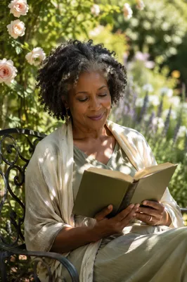 Peaceful Woman Reading on Garden Bench