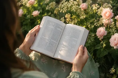 Peaceful Scripture Reading in a Sunlit Garden