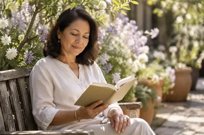 Peaceful Woman Reading in Sunlit Garden