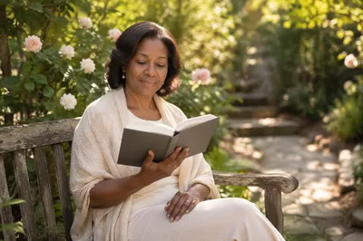 Peaceful Woman Reading in Sunlit Garden