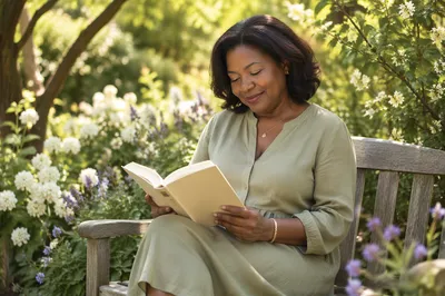 Peaceful Woman Reading in Sunlit Garden