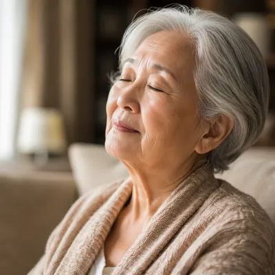 Peaceful Elderly Woman with Eyes Closed