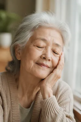 Peaceful Elderly Woman Resting by Window