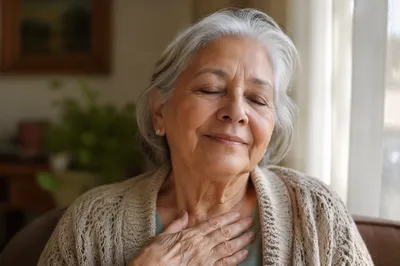 Peaceful Elderly Woman Resting Indoors Close Up