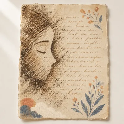 Peaceful Sleeping Face on Manuscript Page