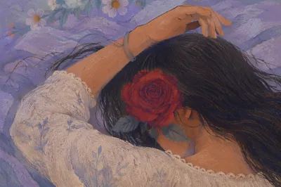 Peaceful Resting Face with Crimson Rose
