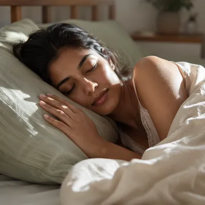 Peaceful Young Woman Sleeping on Side
