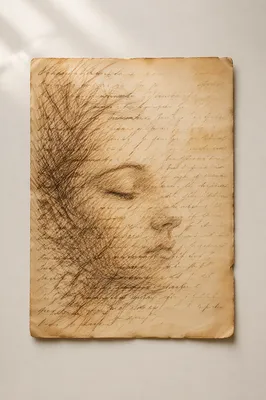 Peaceful Sleeping Face on Manuscript Page