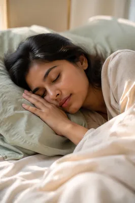 Peaceful Young Woman Sleeping in Bed