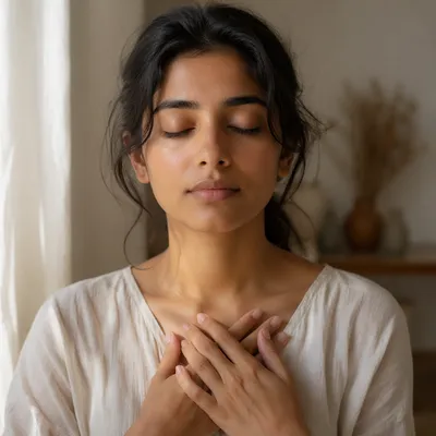 Serene Young Woman Meditating by Window