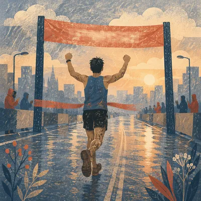 Persevering Runner at Dawn Finish Line