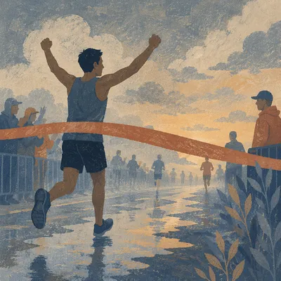 Persevering Runner at Dawn Finish Line