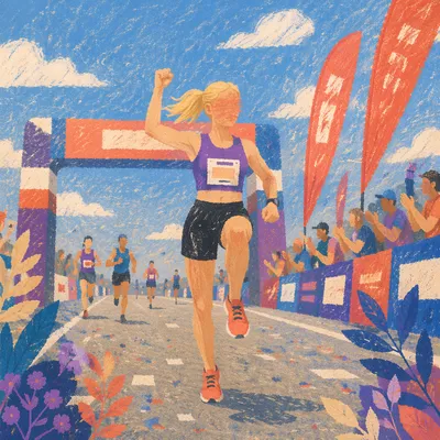 Determined Runner Crossing Finish Line