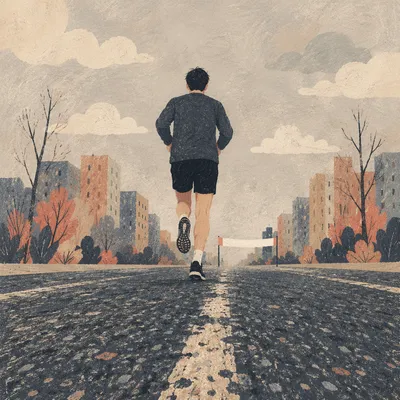 Determined Runner Approaching a Distant Finish
