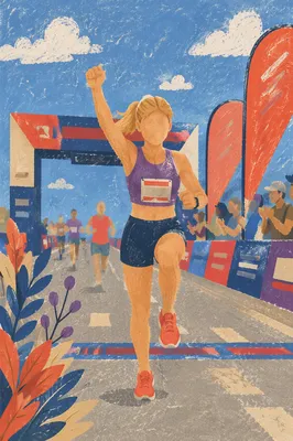 Determined Runner Crossing Finish Line