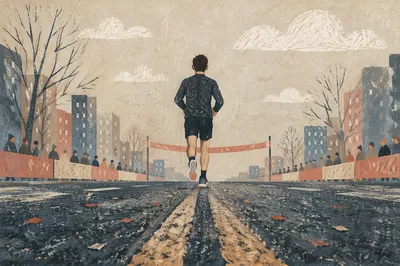 Determined Runner Near Distant Finish Line