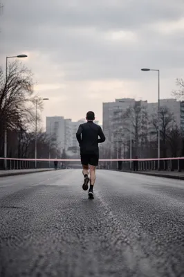 Determined Runner Approaching Distant Finish Line