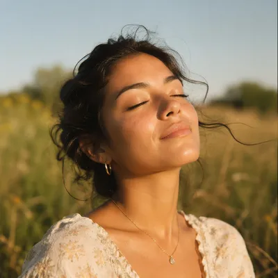 Peaceful Woman in Summer Sunlight Close Up