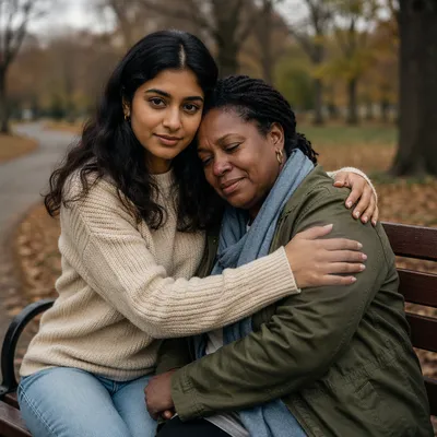 Two Friends Sharing Comfort on Park Bench