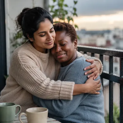 Two Friends Sharing Comfort on Balcony