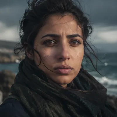 Courageous Woman Facing Stormy Coastline