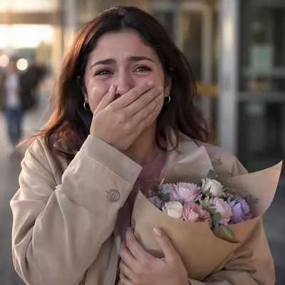 Tearful Joy Outside Hospital Entrance