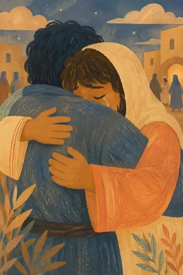 Tearful Joyful Reunion Embrace at Sunset