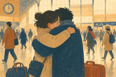 Tearful Joyful Reunion Embrace at Station