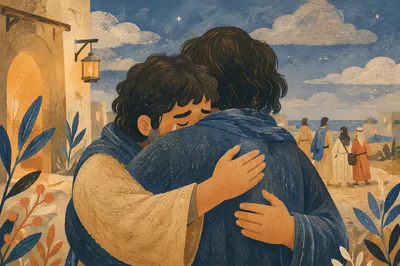 Tearful Joyful Reunion Embrace at Sunset