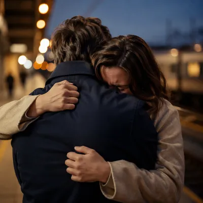 Tearful Joyful Reunion at Sunset Platform