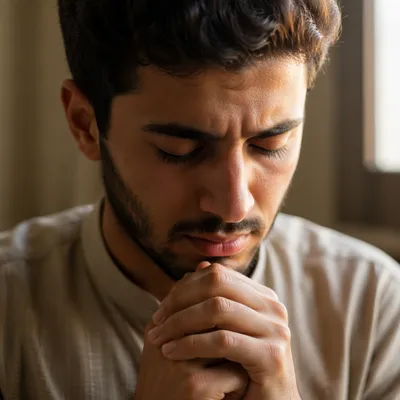 Close-Up Portrait of Man in Prayer
