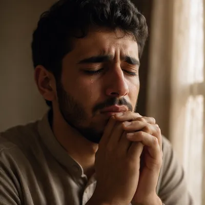 Close-up Portrait of Praying Young Man