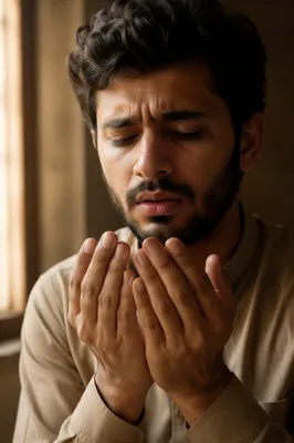 Close-Up Portrait of Man in Prayer