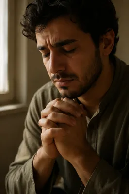 Close-Up Portrait of Man in Prayer
