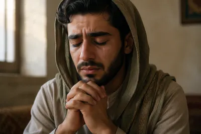Close-Up Portrait of Man in Prayer