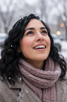 Young Woman Enjoying First Winter Snow