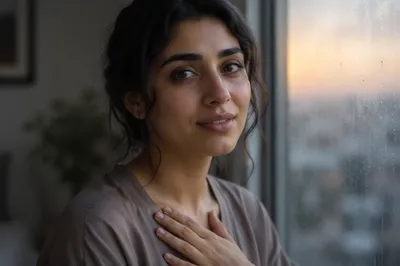 Hopeful Young Woman by Rainy Window