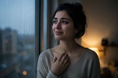Hopeful Woman by Rainy Window Portrait