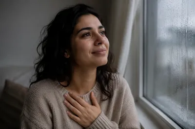 Tearful Young Woman by Rainy Window