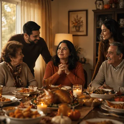 Multigenerational Family Sharing Gratitude at Dinner Table