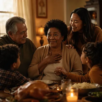 Grateful Family Gathering Around Holiday Table
