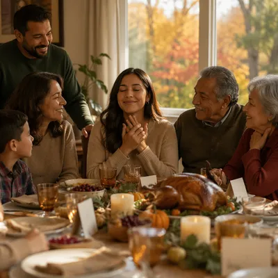 Grateful Family Gathering at Thanksgiving Table