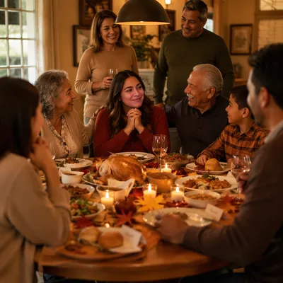 Grateful Family Thanksgiving Dinner at Home