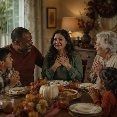 Grateful Family Around Holiday Dinner Table