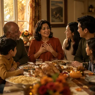 Family Gathering Around Autumn Dinner Table