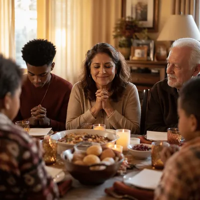 Multigenerational Family Sharing Gratitude Before Dinner
