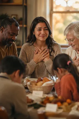 Grateful Family Gathering Before Holiday Meal
