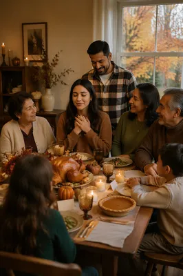 Grateful Moment at Family Thanksgiving Table