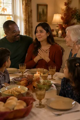 Grateful Family Around Holiday Dinner Table